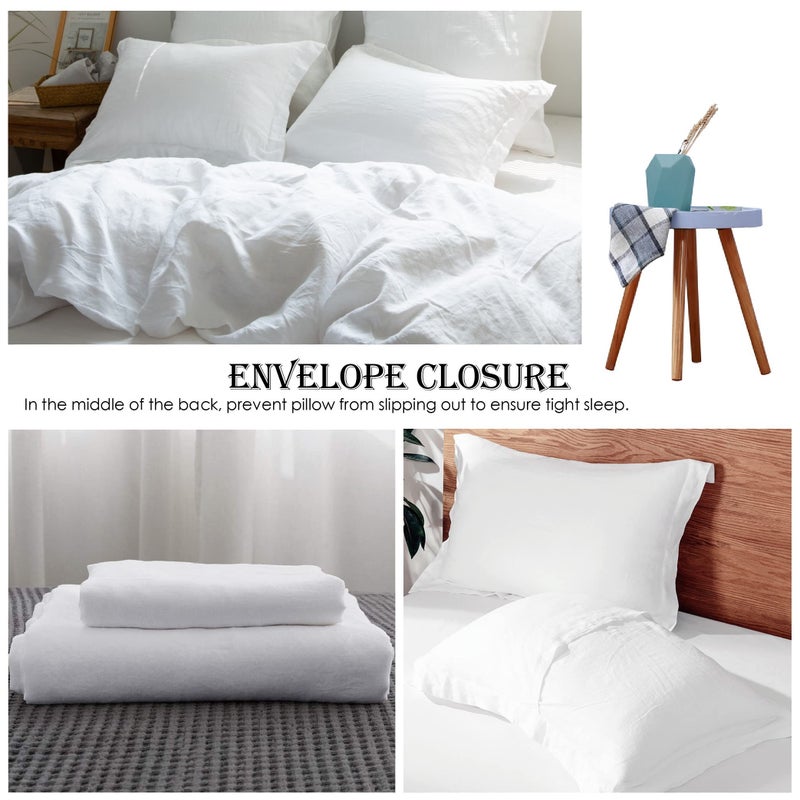 Simple&Opulence 100% Linen Duvet Cover Set 3pcs Basic Style Natural French Washed Flax Solid Color Soft Breathable Farmhouse Bedding with Button Closure - White, Full - Image 4